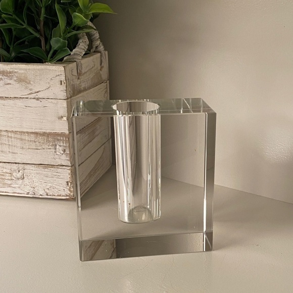 Other - Mid Century Modern Heavy Modern Minimalist Glass Block Bud Vase